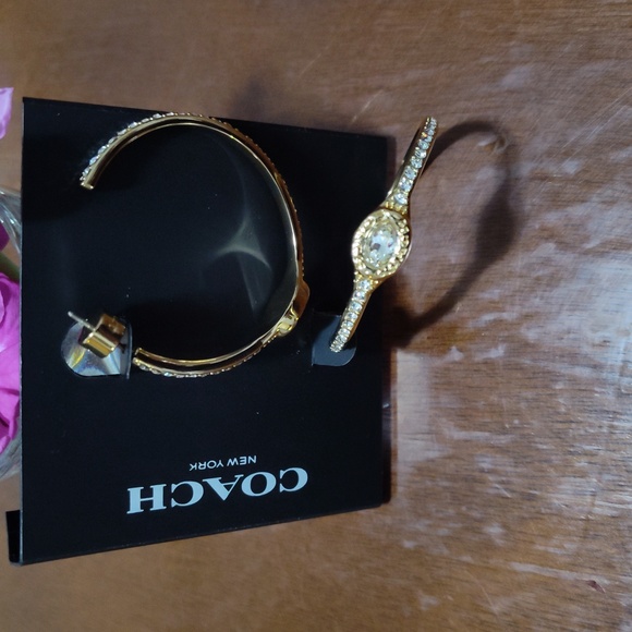 Coach Hoop Earrings with Rhinestones. - Picture 2 of 5